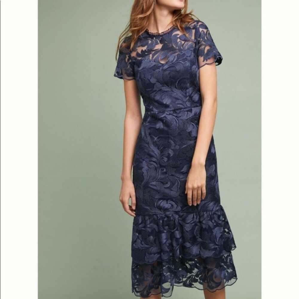 Shoshanna Midnight Treya Two Tier Trumpet Dress - Navy -Size 6 - nwt